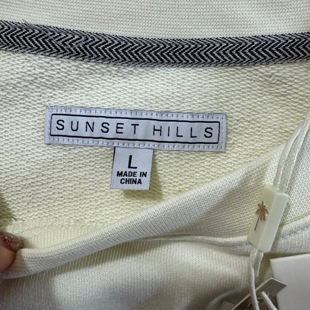 New Sunset Hills Men's Crew Neck Cream Sweatshirt Long Sleeve Casual‎ Top Size L
